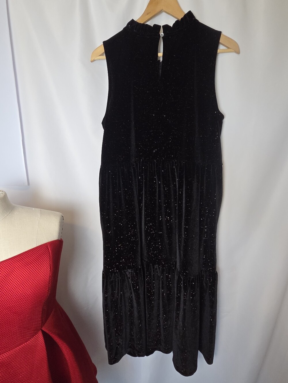 J. Crew Black Velvet Shimmer Tiered Midi Dress - Picture 6 of 12